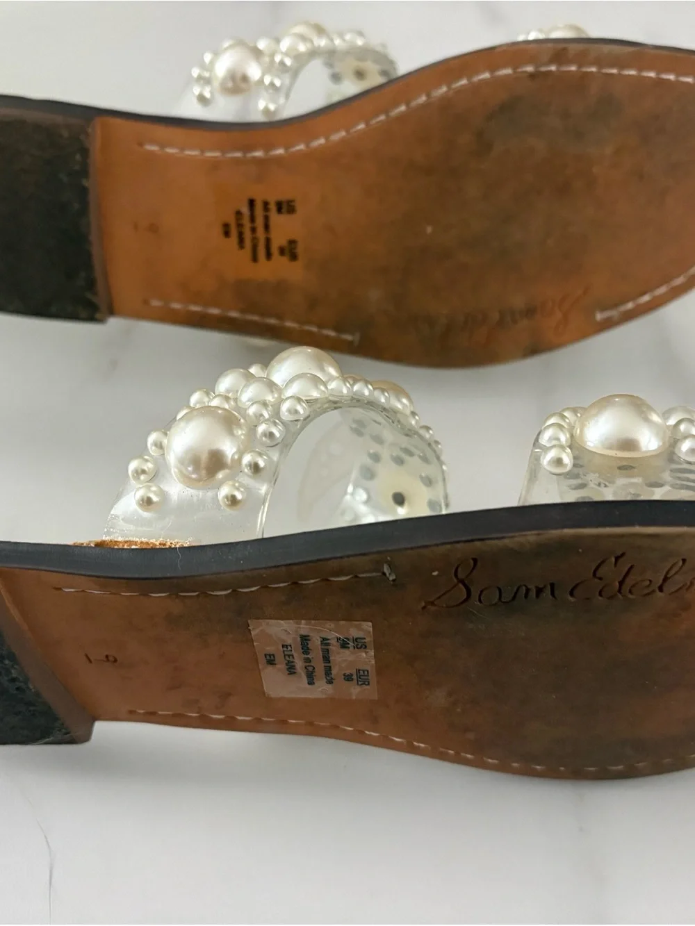 Sam Edelman Pearl-Embellished Clear Double-Strap Slide Sandals - Ivory/Clear